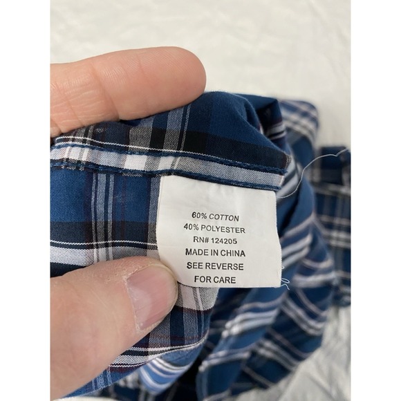 GC Pearl Snap Western Shirt XXL Plaid Blue White Long Sleeve - Picture 9 of 11